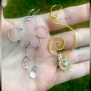Sun and Rain Cloud Dangly Earrings. Handmade. Women’s jewelry. NEW. Wire + Beads